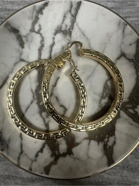 Gold Textured Hoop Earrings - Women Jewelry